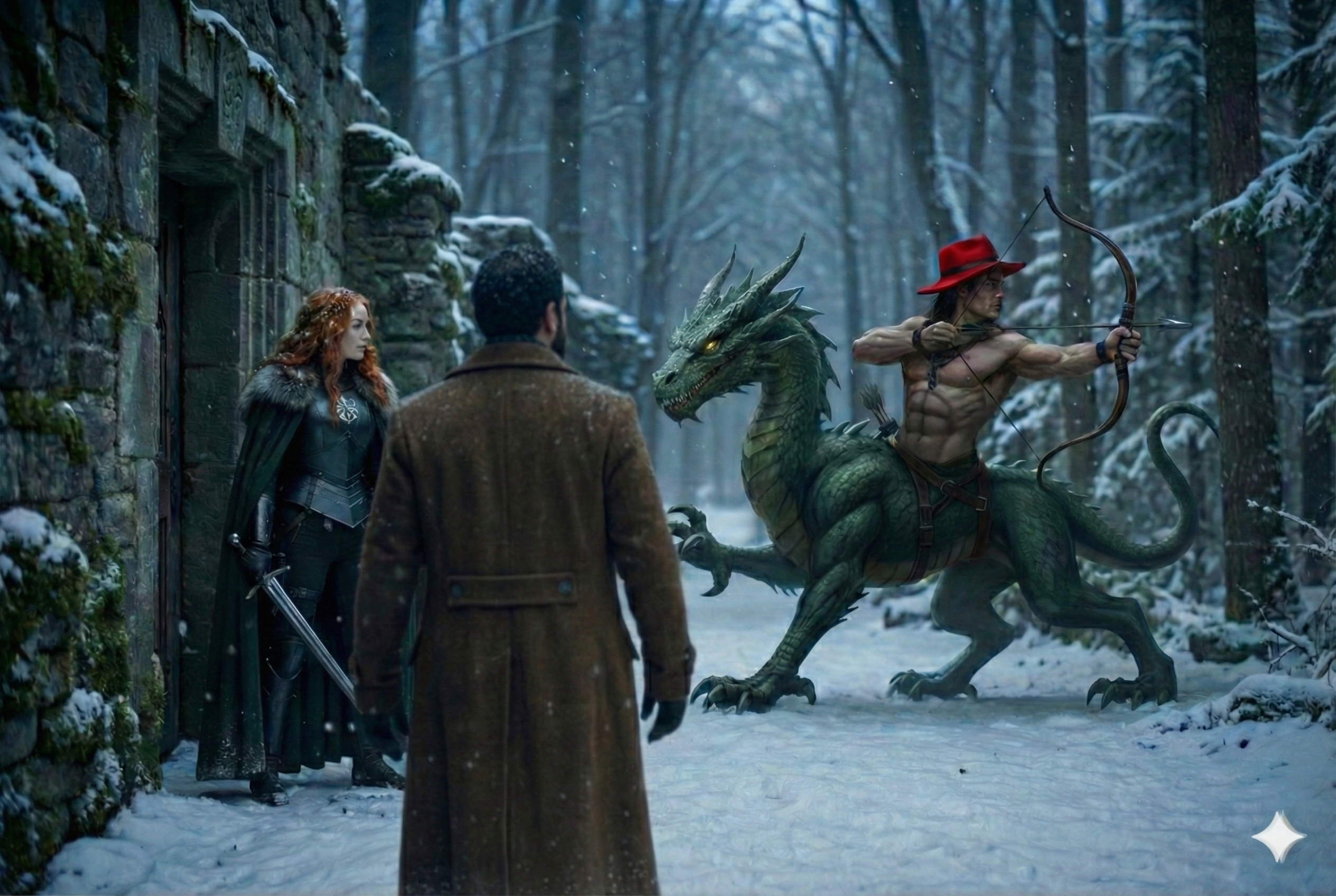 They meet a dragon-archer on the way to Schattenburg